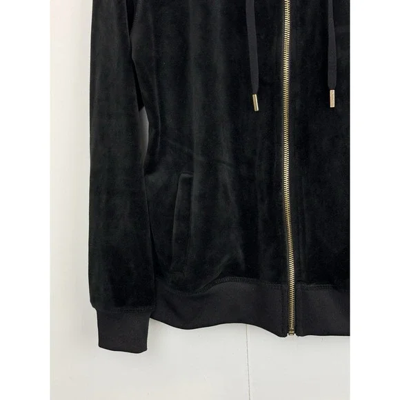 White Mark Cozy Collection Womens L Jacket Black Velour Full Gold Zip Hoodie‎ - Picture 4 of 8